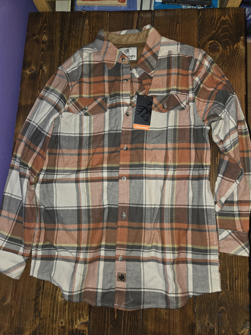 Legendary Whitetails Men’s Rust, Gray & Cream Plaid Button-Down Shirt